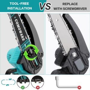 COMOWARE Mini Chainsaw Cordless, 6" Small Chainsaw with 2Pcs 2.0Ah Batteries, Portable Hand Chainsaw, Mini Chainsaw 6 Inch Cordless, Handheld Chainsaw Battery Powered for Tree Branch Trimming