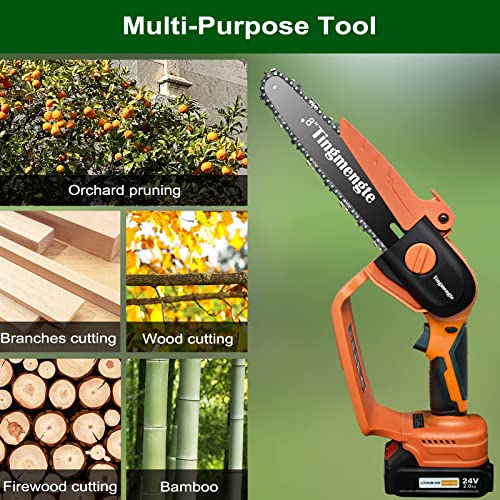 Mini Chainsaw 8 Inch, Cordless Mini Chainsaw Battery Powered with 24V 10000mAh Rechargeable Battery, 3.4Lb One-Hand Use Electric Chainsaw, Handheld Chainsaw for Tree Trimming Wood Cutting