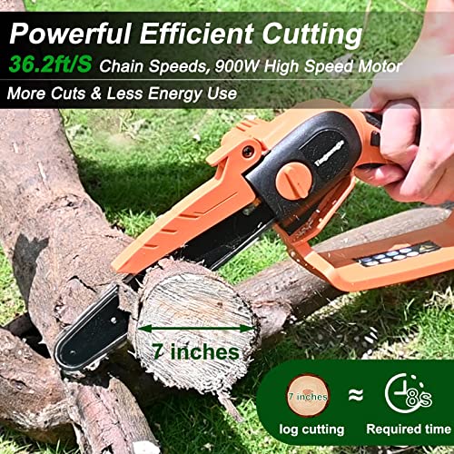 Mini Chainsaw 8 Inch, Cordless Mini Chainsaw Battery Powered with 24V 10000mAh Rechargeable Battery, 3.4Lb One-Hand Use Electric Chainsaw, Handheld Chainsaw for Tree Trimming Wood Cutting