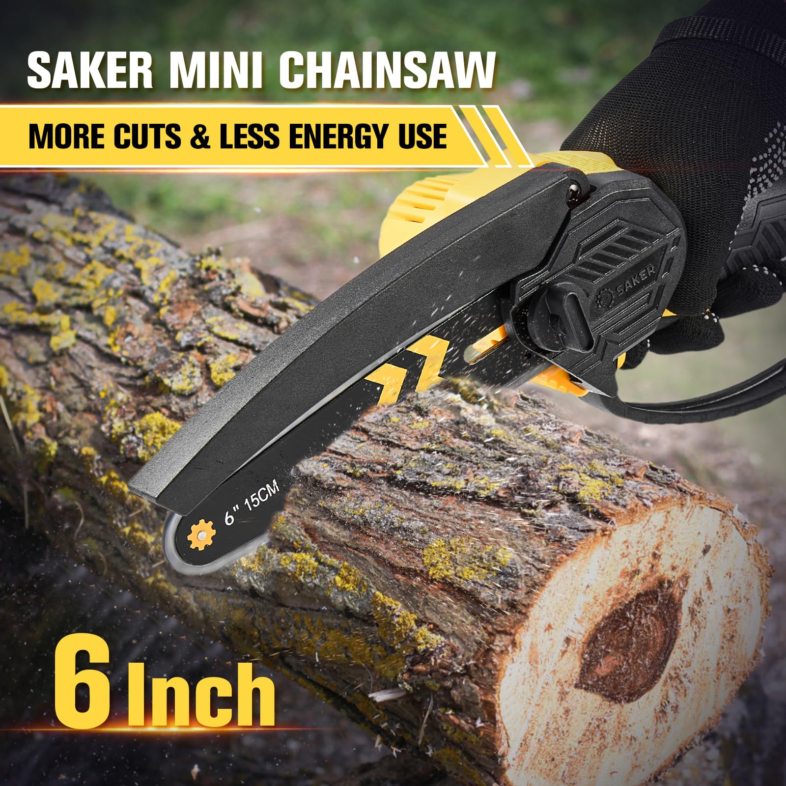 Saker Mini Chainsaw Cordless 6-Inch-Switch Security Lock-Cordless Power Chain Saws-Handheld Small Chainsaw for Cutting Wood Trimming and Woodworking- Mini Chain Saw Cordless with 1 Battery