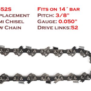 Reliable Replacement SC-S52 14-Inch Semi Chisel Saw Chain, Pitch: 3/8", gauge: .050", drive link count: 52, Compatible for Craftsman Homelite Poulan Remington Ryobi Echo and more