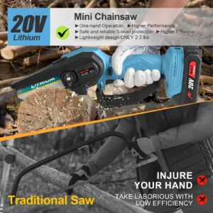 Mini Chainsaw Cordless 4 Inch Electric Small Chain Saw Battery Powered Portable Handheld Mini Chain Saw, Pruning Shears ChainSaw for Wood Cutting, Tree Trimming, Gardening, Camping, Courtyard&Gard