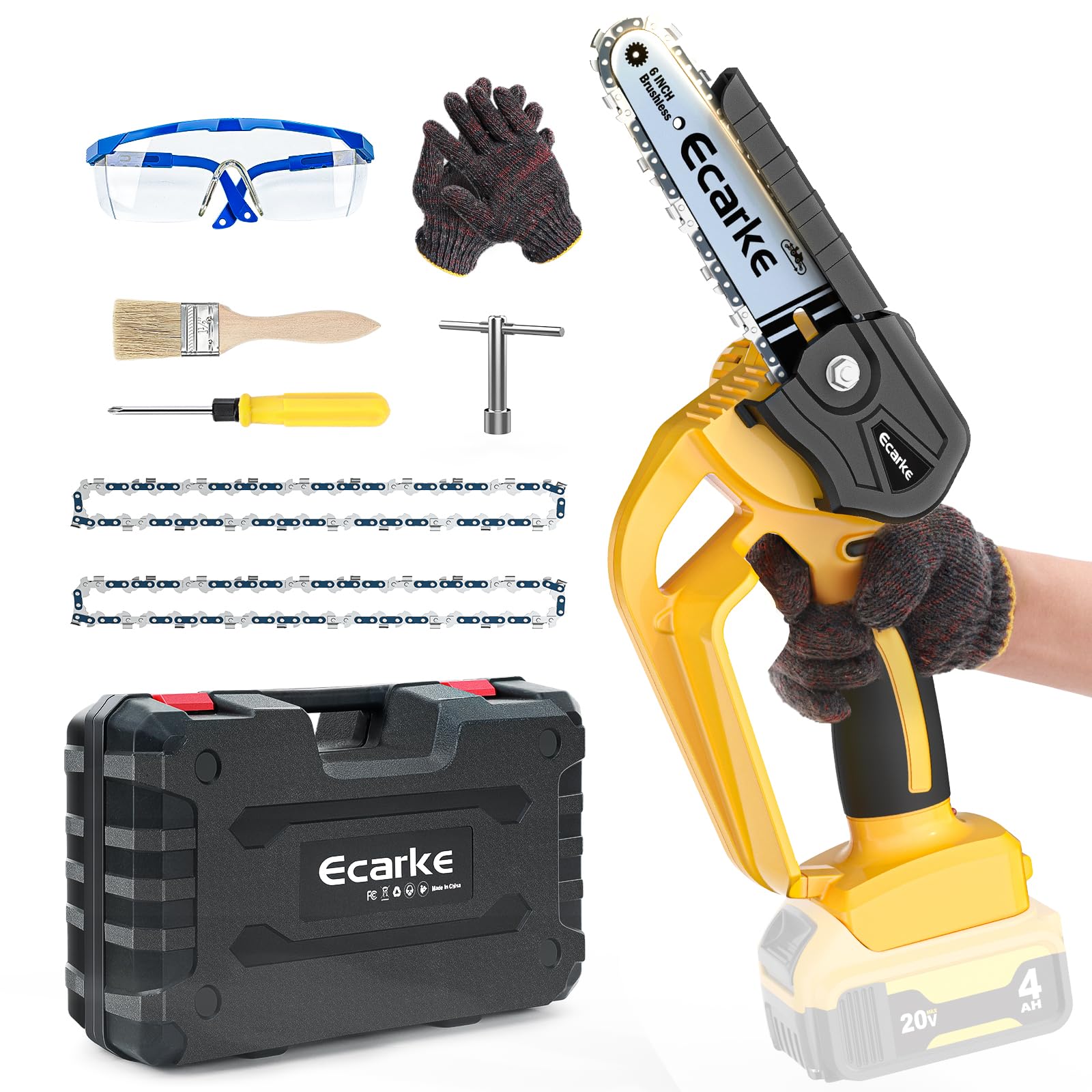 Cordless Power Chainsaw, for DeWALT 20V Max Lithium Battery 6-Inch Hand-held Mini Pruning Saw with Brushless Motor Replacement Chain Wood Cutting Tree Trimming Camping (Battery NOT Included)