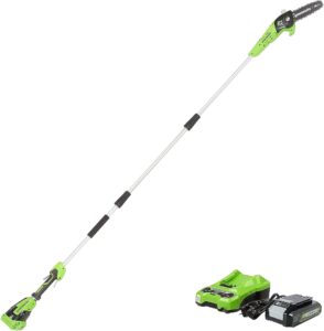 greenworks 24v 8" cordless polesaw (great for pruning and trimming branches / 125+ compatible tools), 2.0ah battery and charger included