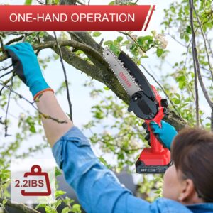 Zitrodge Mini Chainsaw, 6 inch Cordless Electric Pruning Chain Saw, One-Hand Rechargeable Portable Chainsaw for Branch Wood Cutting, Tree Trimming and Gardening