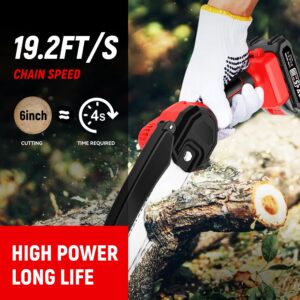 Zitrodge Mini Chainsaw, 6 inch Cordless Electric Pruning Chain Saw, One-Hand Rechargeable Portable Chainsaw for Branch Wood Cutting, Tree Trimming and Gardening