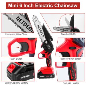 Mini Chainsaw Cordless, 6-Inch 21V Portable Electric Small Handheld Chain Saw,2Pack 2000mAh Rechargeable Battery Powered With Security Lock for Trees Branches Trimming Wood Cutting