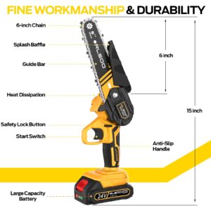 Mini Chainsaw 6 Inch, RLSOO Upgraded Portable Electric Chainsaw Cordless, Handheld Small Chainsaw for Tree Trimming Wood Cutting, Courtyard and Garden (2 Batteries and 3 Chains Included)