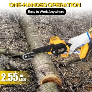 Mini Chainsaw 6 Inch, RLSOO Upgraded Portable Electric Chainsaw Cordless, Handheld Small Chainsaw for Tree Trimming Wood Cutting, Courtyard and Garden (2 Batteries and 3 Chains Included)