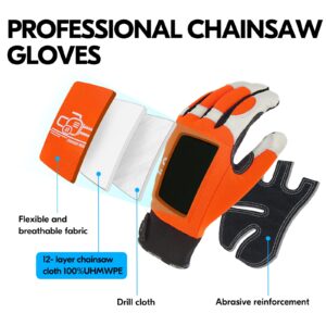 Vgo... Chainsaw 12-Layer Saw Protection on Both Hands Cow Leather Gloves (1 Pair,Size M, Orange, CA9760)