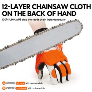 Vgo... Chainsaw 12-Layer Saw Protection on Both Hands Cow Leather Gloves (1 Pair,Size M, Orange, CA9760)