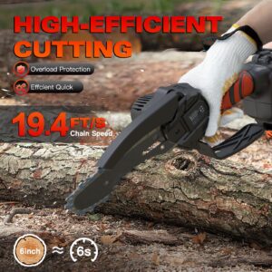 Mini Chainsaw 6-Inch, DOMPLAZA Electric Chainsaw Cordless 2.6LB One-Hand Use Electric ChainSaw for Wood Cutting Tree Trimming by 2Pcs 21v 10000mAh Batteries