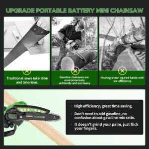 YAKHAN Mini Chainsaw 6-Inch with 2 Battery,Cordless Handheld Chainsaw with Security Lock for Tree Trimming Courtyard and Garden Wood Cutting,Portable Power display ChainSaw for Garden Maintenance