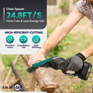 NaTiddy Mini Chainsaw Cordless, 6 Inch Portable Electric Chainsaw, 21V Battery Powered Small Handheld Chain Saw with Splash Guard for Wood Cutting, Tree Trimming (2 Batteries & 2 Chains)