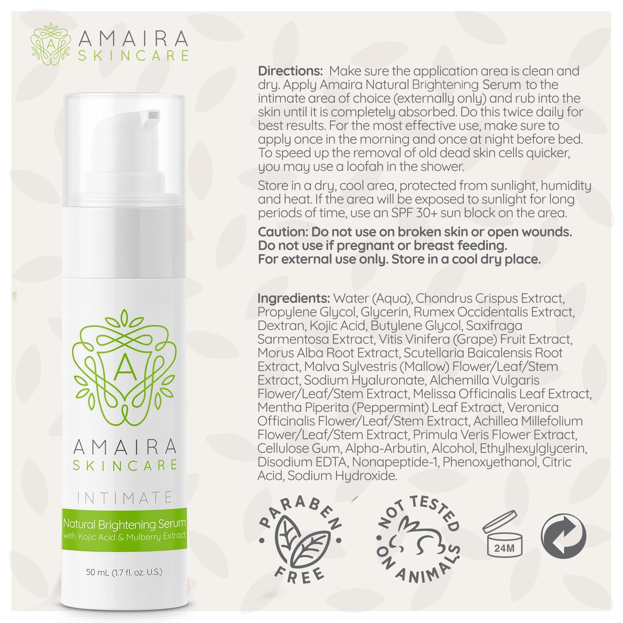 Amaira Skincare Intimate Natural Brightening Serum - Kojic Acid Dark Spot Corrector - Formulated for Sensitive Skin and Private Areas - Natural Plant-Based Formula (1.7 fl oz)