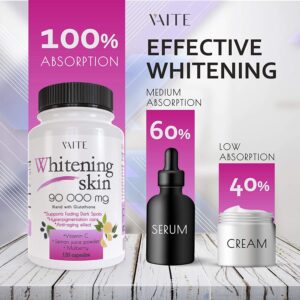 Glutathione Whitening Pills - Dark Spots & Acne Scar Remover - 90000mg - Made in USA - Vegan Skin Bleaching Pills with Anti-Aging & Antioxidant Effect - 120 Capsules