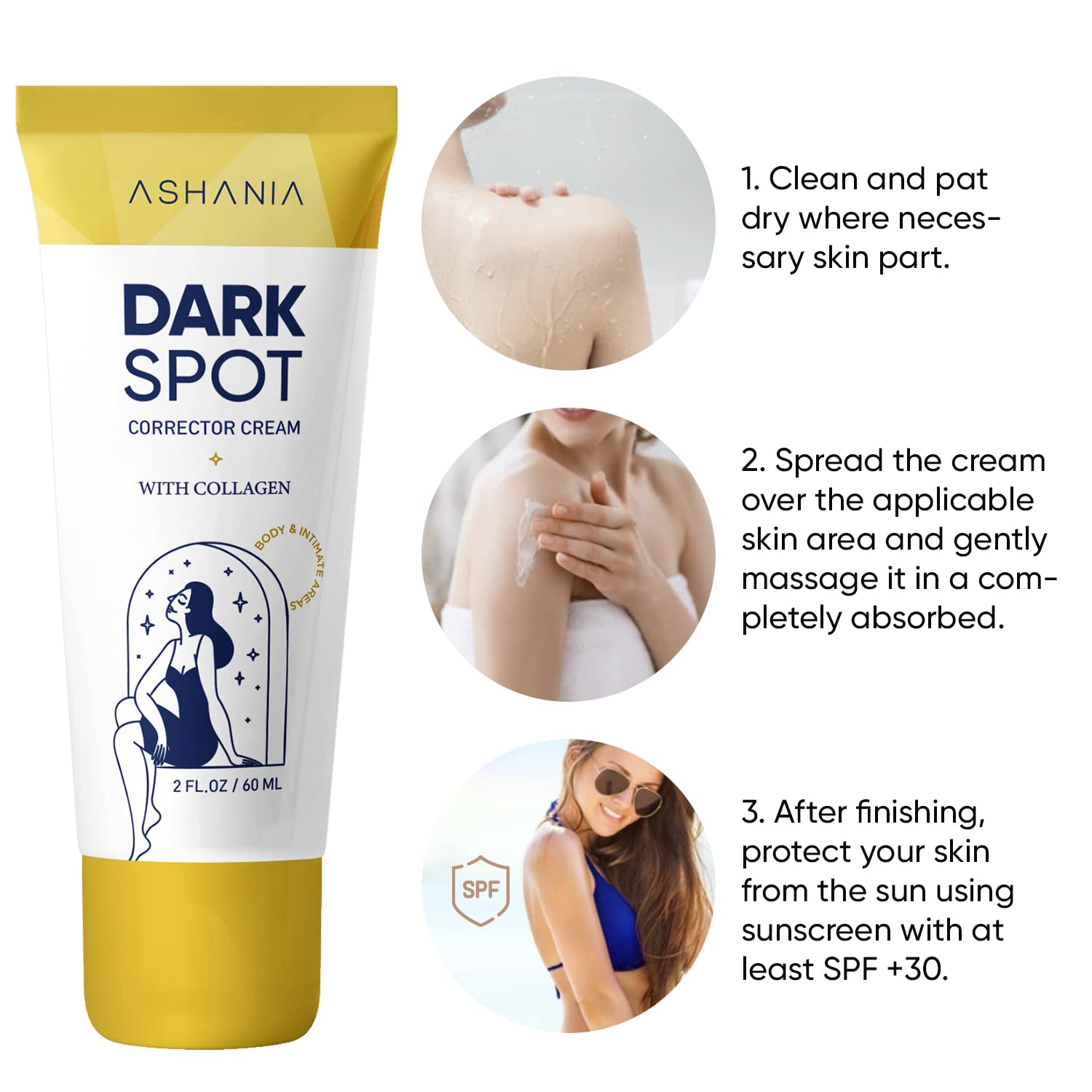 Ashania Dark Spot Remover For Body Cream, Dark Armpit Remover, Neck, Elbows, Armpit, Knees, Bikini Areas, Inner Thighs, Sun Spot and Private Areas