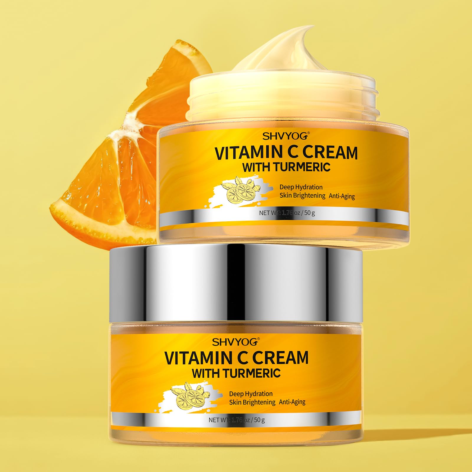 Vitamin C Face Moisturizer, Turmeric Vitamin C Face Cream, Anti-aging Hydration Skin Firming & Brightening Cream for Dark Spots, Wrinkles, Uneven Skin Tone, Vitamin C Lotion for Instant Glow, 1.76 OZ