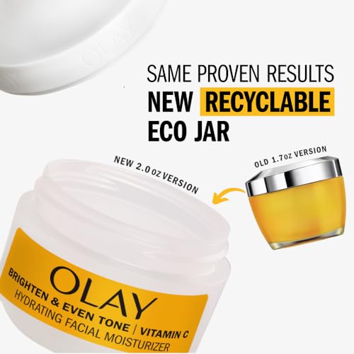 Olay Bright & Even Vitamin C with Lactic Acid Face Moisturizer, 2 oz Lightweight Brightening Face Cream for Uneven Skin Tone, Recyclable Eco Jar Packaging, Value Size