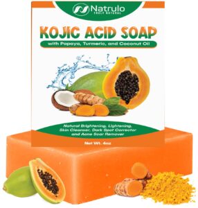 natrulo kojic acid soap for hyperpigmentation - kojic & papaya soap for brighter skin - reduce acne, cleanse scars, & even skin tone - usa formulated, suitable for all skin types
