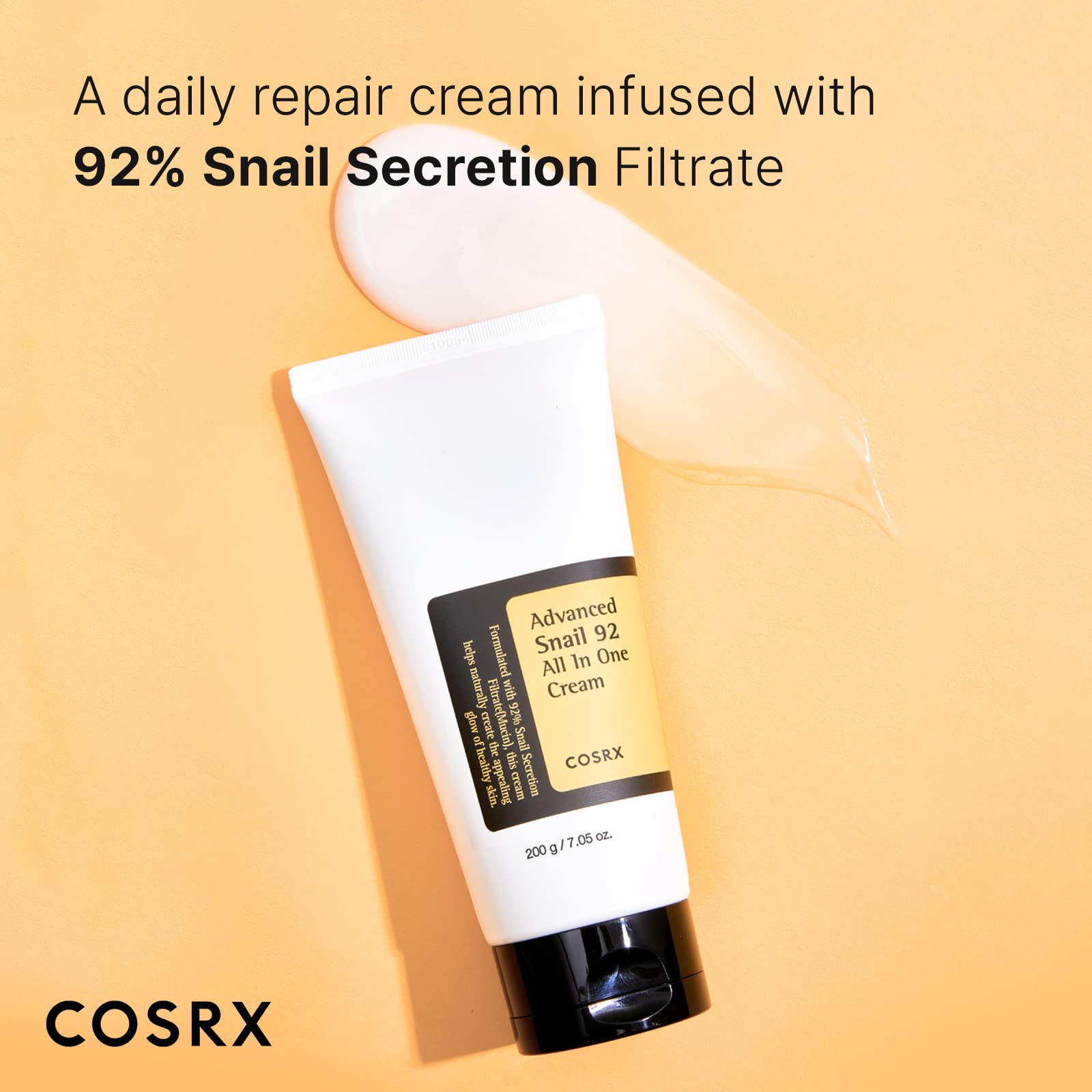 COSRX Snail Mucin 92% Moisturizer, Daily Repair Face Gel Cream Tube Type for Dry, Sensitive Skin, Not Tested on Animals, No Parabens, No Sulfates, No Phthalates, Korean Skincare (7.05Fl Oz / 200g)