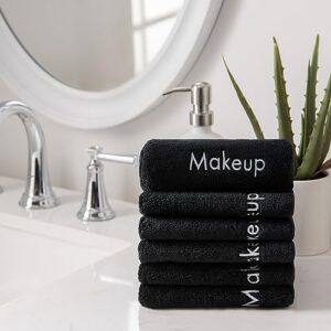 Arkwright Makeup Remover Wash Cloth - Pack of 6 - Ultra Soft & Gentle Microfiber Coral Fleece Small Fingertip Towels, Decorative Powder Room & Guest Bathroom Essentials for Hosts, 11 x 17 in, Black