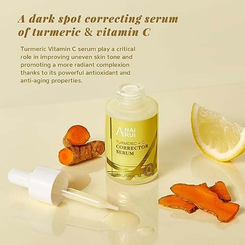 ANAiRUi Vitamin C Turmeric Facial Serum, Face Serum for Dark Spots, Hydrating, Firming & Smoothing Serum For All Skin Types, Wrinkles, Fine Lines, Radiance & Glow 1.05 OZ