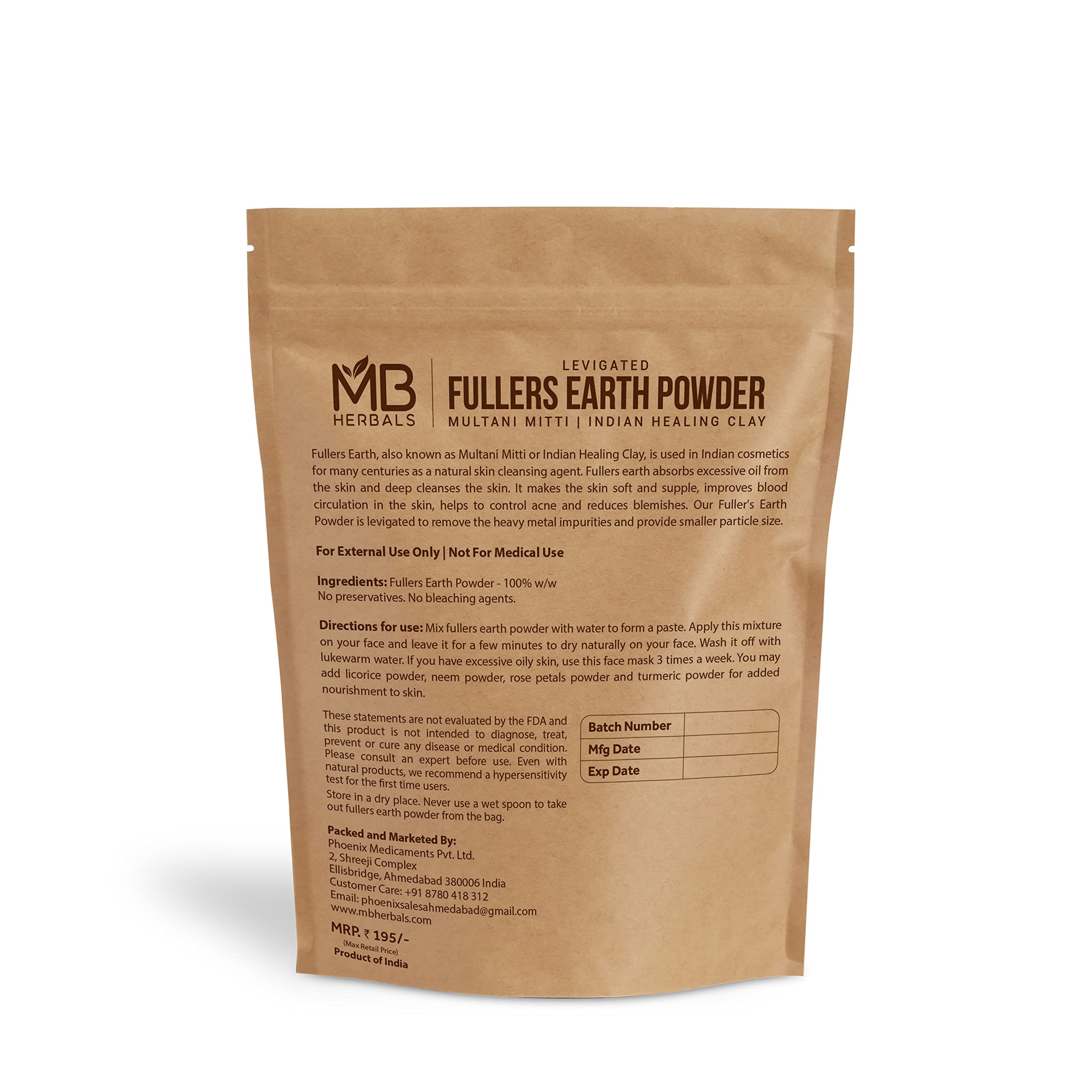 MB Herbals 100% Pure Fullers Earth Powder 100g | 3.5oz | Multani Mitti Facial Clay Bentonite Indian Healing Clay | No Preservatives | No Bleaching Agents | No Added Fragrance| Fuller's Earth