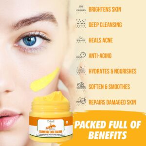 Turmeric Face Cream for Face & Body - All Natural Turmeric Skin Brightening Lotion - Turmeric Cleanses Skin, Fights Acne, Evens Tone, Fades Scars, Sun Damage, & Age Spots - Handcrafted Made in USA