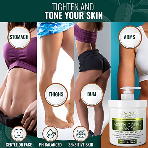 Advanced Clinicals Thermo-Firming Green Coffee Bean Moisturizer Body Cream | Anti Cellulite Caffeine Firming Lotion For Legs, Arms, & Body | Skin Care Products | Aging Skin Tightening Cream, 2-Pack