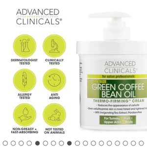 Advanced Clinicals Thermo-Firming Green Coffee Bean Moisturizer Body Cream | Anti Cellulite Caffeine Firming Lotion For Legs, Arms, & Body | Skin Care Products | Aging Skin Tightening Cream, 2-Pack