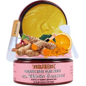 SOONKIE Turmeric face mask Vitamin C Bentonite Clay mask, Vitamin E, Skin Brightening, Skin Lightening, Dark spots lightening, anti-hyperpigmentation mask, Scar Fading & Pore refining, Skin Tone mask