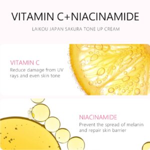 Whitening Brightening Tone up Cream,Sakura Essence Glow Tone up Cream Face Moisturizer Cream 1.06 Fl OZ Hydrating & Smooth Dry Skin Lightweight Nourishing Facial Skin Instant Tone-Up Lazy Face Cream