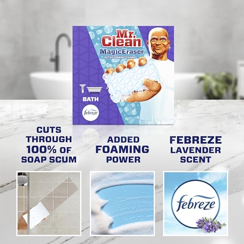 Mr. Clean Magic Eraser, Bathroom, Shower, and Shoe Cleaner with Febreze Lavender Scent, Cleaning Pads with Durafoam, 10 Count