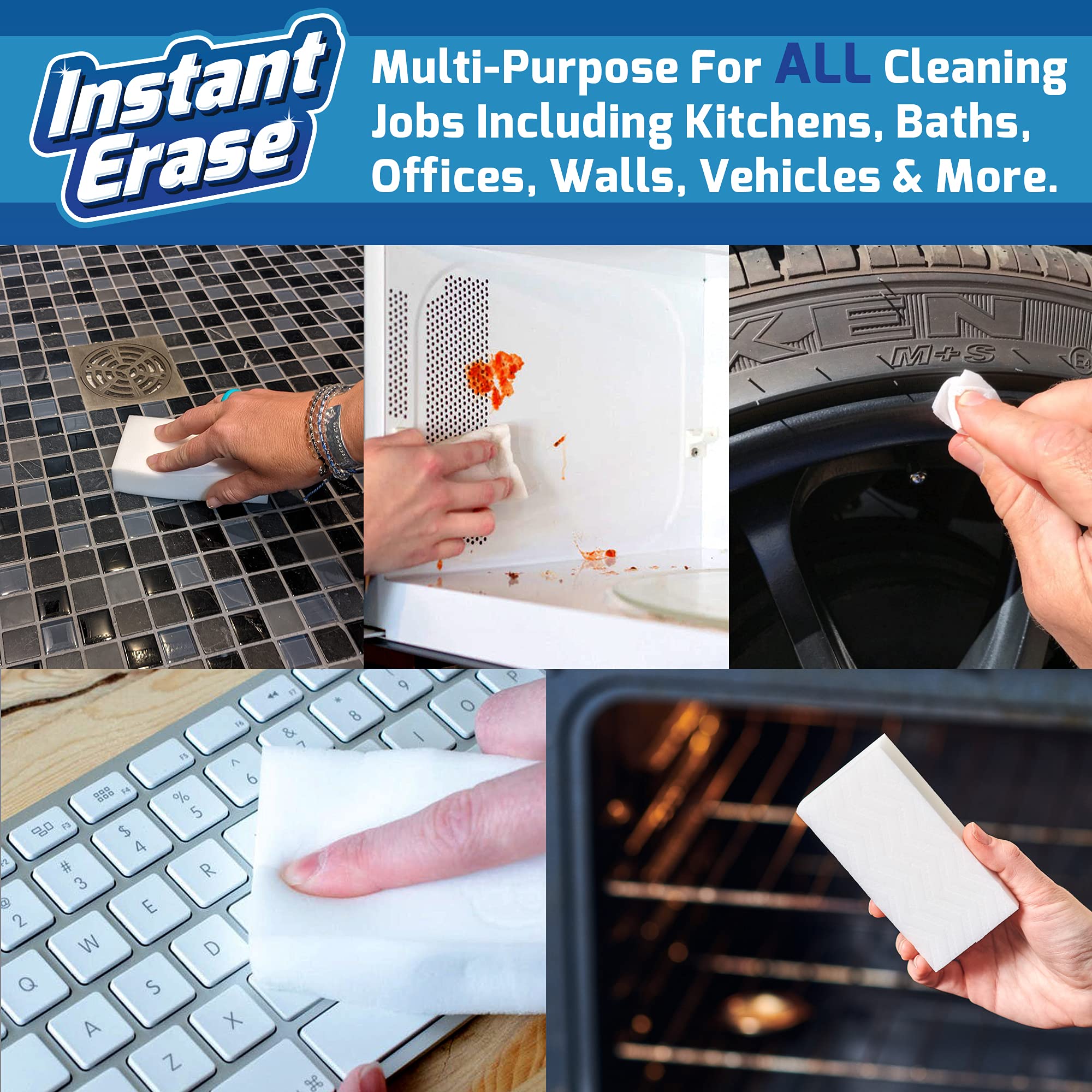 21 Pack Instant Erase XL Magic Cleaning Eraser Sponges - USA Converted and Packaged! Great for Bathtub, Floor Baseboard, and Walls. Genuine BASF Basotect Material - Multi-Surface Melamine Sponge Pads