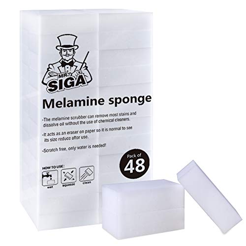 MR.SIGA Multi-Functional Eraser Sponge, Magic Cleaning Pads for Kitchen Household Cleaning, 48 Count, Size 3.1" x 2" x 1"