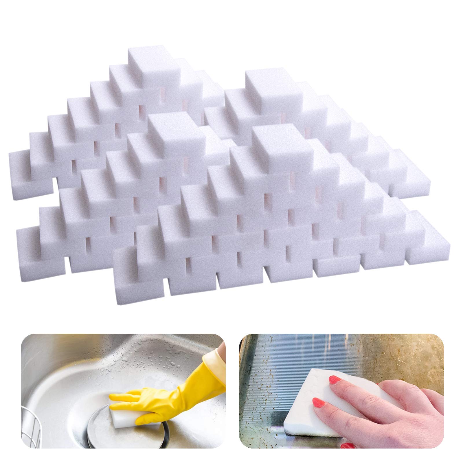 Melamine Sponge, 100/180 Pack Magic Sponge Eraser, Melamine Foam Bulk Sponge Sheets, Bathroom Oven Shower Glass Dishes Stove Top Kitchen Sinks Bathtub Wall Tile Baseboard White Cleaner, Not Easily Rip