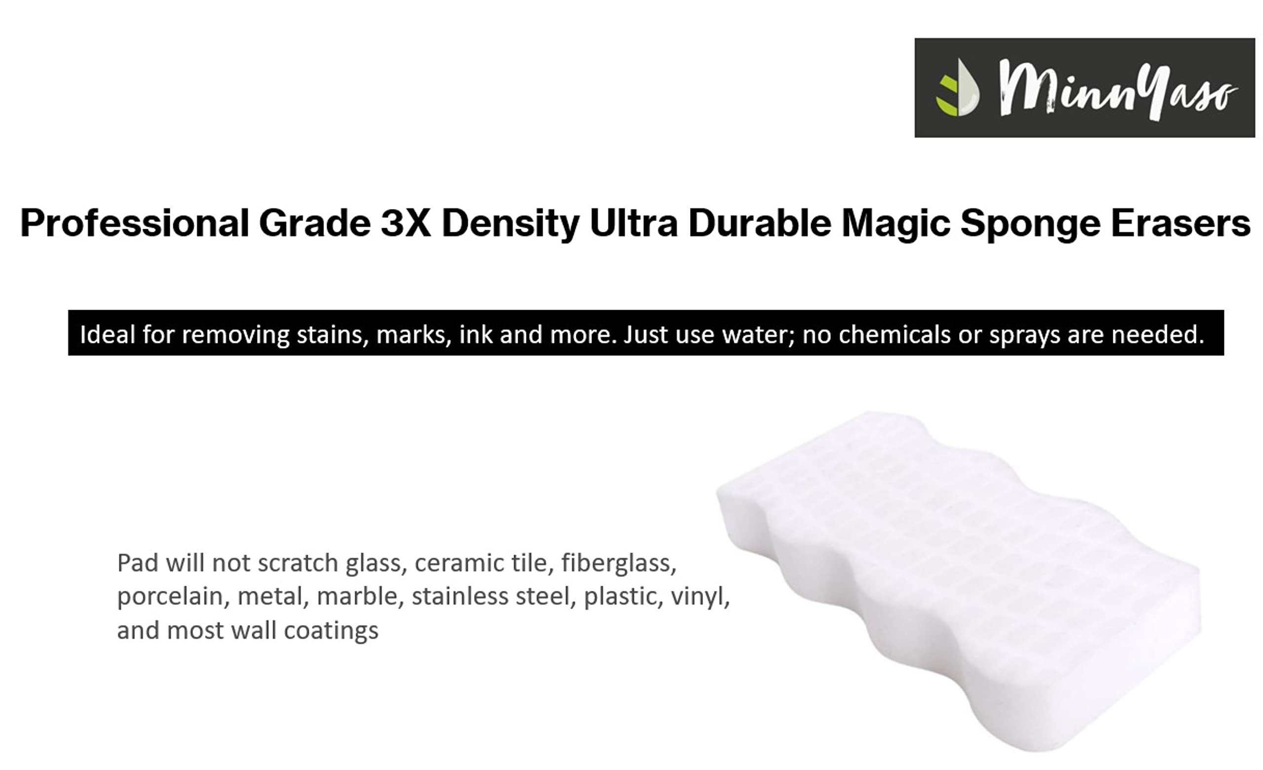 12 Pack 3X Density Ultra Durable Magic Sponge Erasers Professional Grade Multi Surface Scrubber Cleans Tough Dirt Scuffs Marks and Grime with No Chemicals Floor Wall Baseboard Bathroom Cleaner