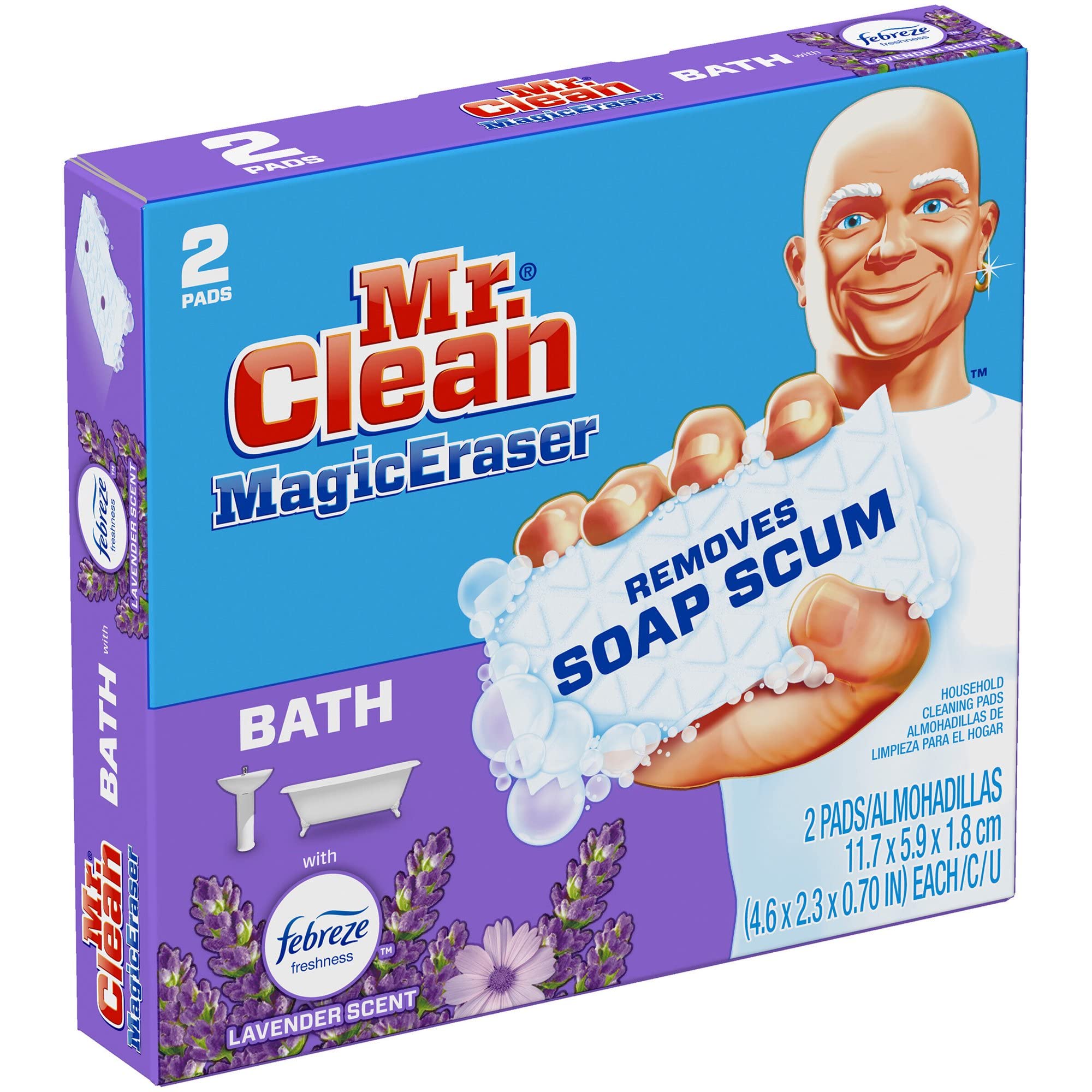 Mr. Clean Magic Eraser Bath with Febreze Lavender Scent, Cleaning Pads with Durafoam, 2 Count