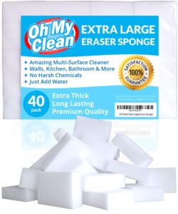 (40 pack) extra large eraser sponge - extra thick, long lasting, premium melamine sponges in bulk - multi surface power scrubber foam cleaning pads - bathtub, floor, baseboard, bathroom, wall cleaner