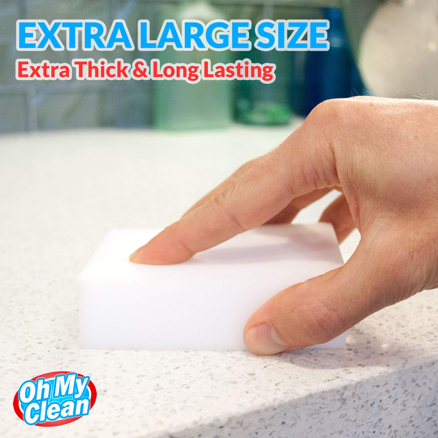 (40 Pack) Extra Large Eraser Sponge - Extra Thick, Long Lasting, Premium Melamine Sponges in Bulk - Multi Surface Power Scrubber Foam Cleaning Pads - Bathtub, Floor, Baseboard, Bathroom, Wall Cleaner