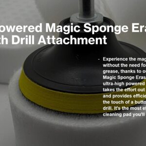 4.5” Drill Powered Magic Sponge Eraser 6 Pieces Kit with Drill Attachment | 25% Thicker Ultra Durable Melamine Cleaning Eraser Pads for Bathroom Kitchen Floors Walls Baseboards Crayon Marker and More