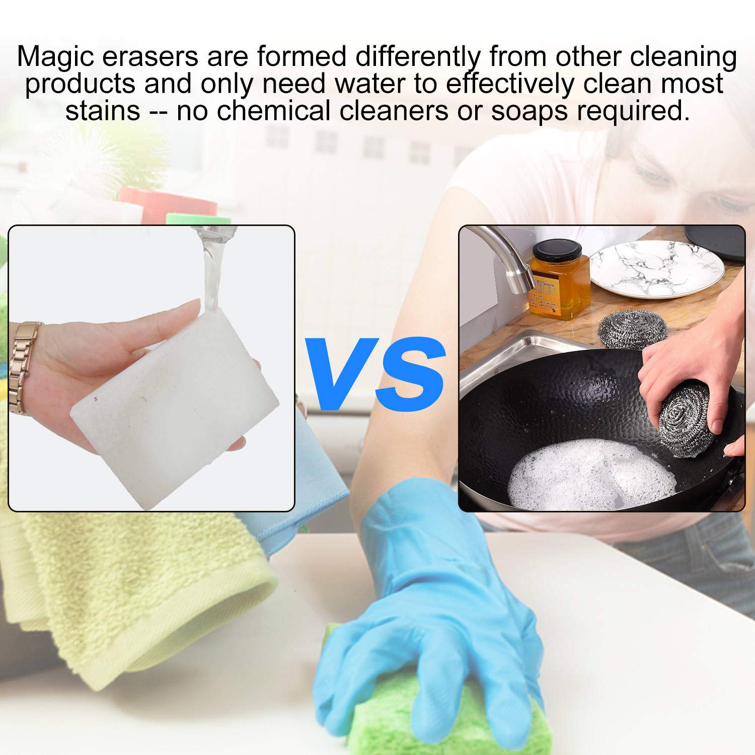 CertBuy 50 Pack Extra Thick Magic Sponge Eraser Cleaning Melamine Foam Eraser Sponge Magic Cleaning Pads for Kitchen, Bathroom, Furniture, Leather, Car Cleaning Tool - 100x70x30mm