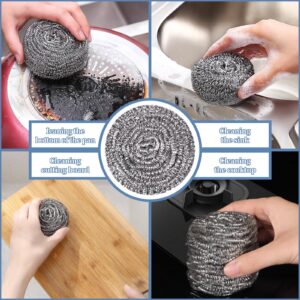 GUEICN Stainless Steel Scrubber Scrubbing Scouring Pad Magic Eraser Sponges Clean Pot Pan and Broiler Rack Steel Wool for Kitchen Bathroom (6Pcs Metal Scrubber)