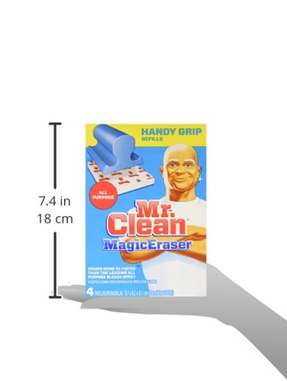 Mr Clean Magic Eraser Handy Grip All Purpose Cleaner Refills 4 Count (colors and packaging may vary)