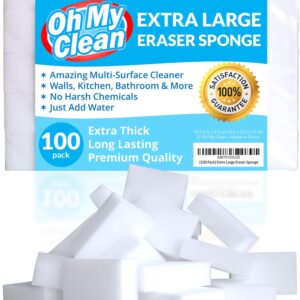 (100 Pack) Extra Large Eraser Sponge - Extra Thick, Long Lasting, Premium Melamine Sponges in Bulk - Multi Surface Power Scrubber Foam Cleaning Pads - Bathtub, Floor, Baseboard, Bathroom, Wall Cleaner