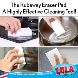 Lola Products Rubaway Eraser Pad, Melamine Sponge, Comparable to Popular Brand Eraser Pads, Powerfully Removes Soap Scum, Scuff Marks, Ink, 2 Pack