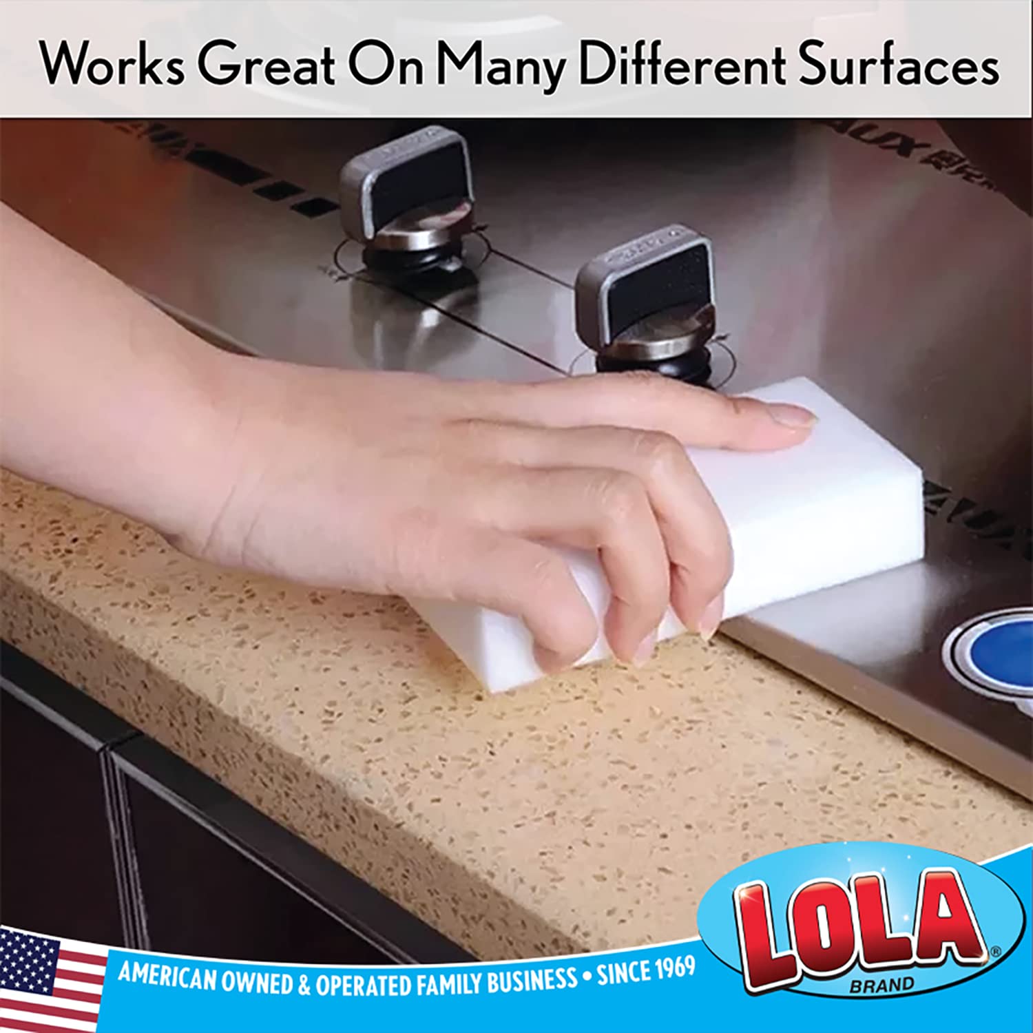 Lola Products Rubaway Eraser Pad, Melamine Sponge, Comparable to Popular Brand Eraser Pads, Powerfully Removes Soap Scum, Scuff Marks, Ink, 2 Pack