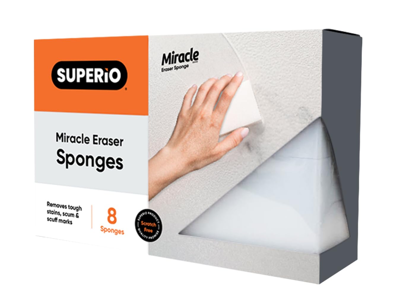 Superior Magic Eraser Sponge Cleaning Sponge for Floor, Wall, Melamine Sponge Furniture Removes Scuffmarks, Dirt, and Tough Stains, Pack of 8, by Superio