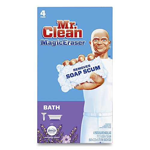 Mr. Clean Magic Eraser Lavender Scent with Febreze, Removes Soap Scum, 4 Pads (Pack of 2)